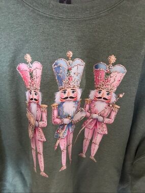 Gildan Green Sweatshirt with Pink and Blue Nutcracker Trio